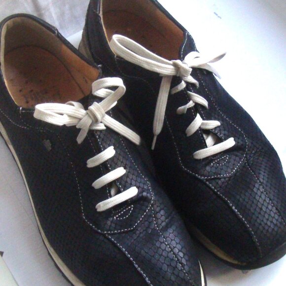 Finn Comfort SARNIA Textured Black Leather Lace-up Shoe Grandma Granny - Picture 1 of 15